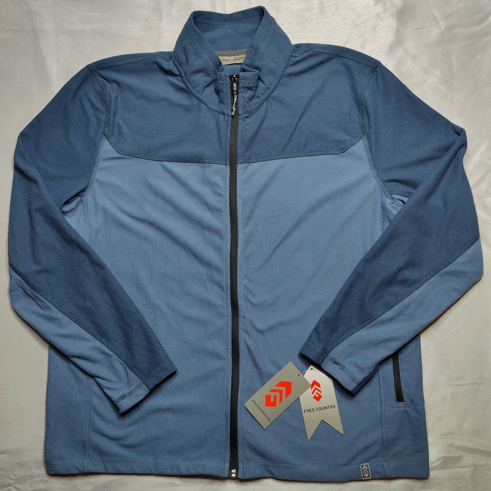 Free Country Men Large Riverside Blue Full Zip Long Sleeve Mock Neck Jacket NEW